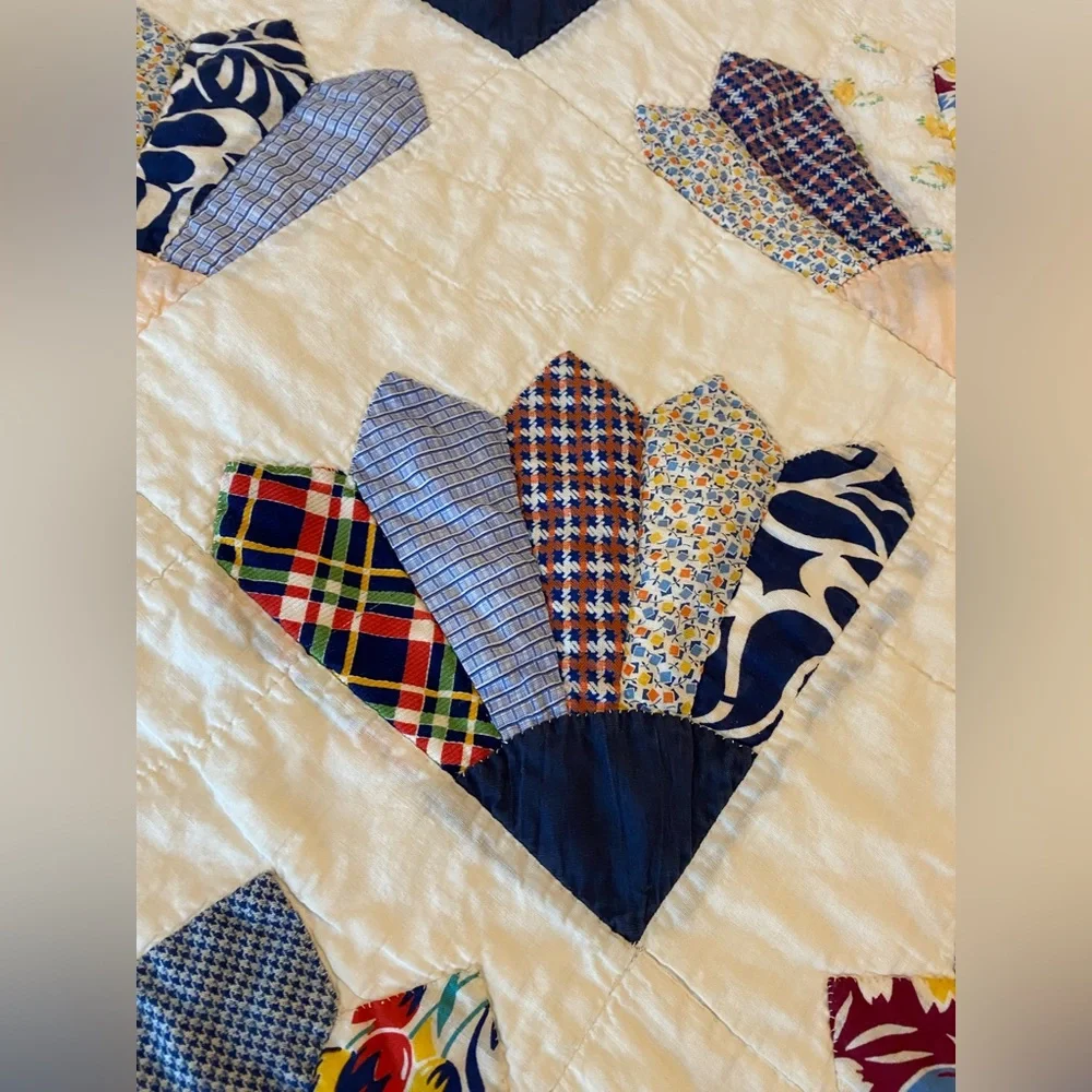 Handmade Fan Quilt 62”/72” in Blues and Reds 💙❤️🩵🤍